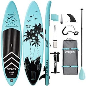 Cooyes Inflatable Stand Up Paddle Board 10'6" with Free Premium SUP Accessories & Backpack, Non-Slip Deck. Bonus Waterproof Bag, Leash, Paddle and Hand Pump