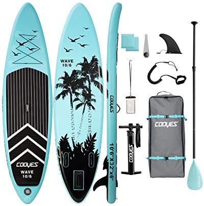 Cooyes Inflatable Stand Up Paddle Board 10'6" with Free Premium SUP Accessories & Backpack, Non-Slip Deck. Bonus Waterproof Bag, Leash, Paddle and Hand Pump