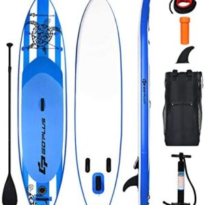 Goplus Inflatable Stand Up Paddle Board, 6.5” Thick SUP with Carry Bag, Adjustable Paddle, Bottom Fin, Hand Pump, Non-Slip Deck, Leash, Repair Kit