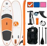 Crew Axel Inflatable Stand Up Paddle Board (6” Inch Thick) Non Slip SUP W Premium Backpack, 3 Fins, Paddle, Pump, Leash –Large (10’ x 30” x 6”) Light Weight (17lb) Wide Stance Kids & Adults