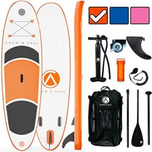 Crew Axel Inflatable Stand Up Paddle Board (6” Inch Thick) Non Slip SUP W Premium Backpack, 3 Fins, Paddle, Pump, Leash –Large (10’ x 30” x 6”) Light Weight (17lb) Wide Stance Kids & Adults
