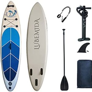 LUBEMIDA Inflatable Stand Up Paddle Board with SUP Accessories & Carry Bag | Bottom Fin for Paddling, Pump, Leash, Adj Paddle | Wide Stance for Youth & Adult