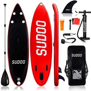 Ediors SUDOO 10ft Inflatable Stand Up Paddle Board 6" Thick EVA Deck Surfboard Surfing SUP Board w/Accessories Backpack,Leash,3 Fin,Adjustable Paddle,Pump,Repair Kit for Adult Fishing Yoga River Lake