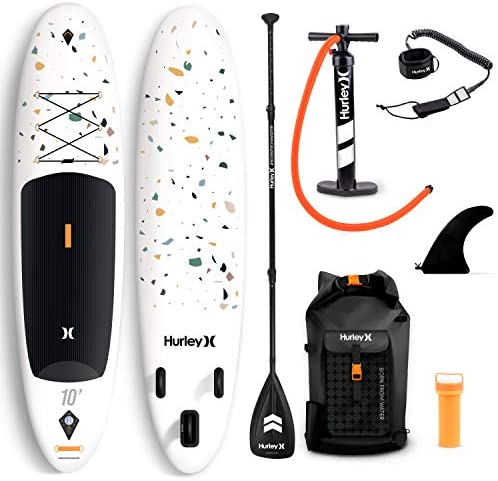 Hurley Advantage 10' Stand Up Paddle Board with Hikeable Backpack, Air Pump, Adjustable Floating Paddle, Coiled Leash, Fin & Repair Kit (Terrazzo)