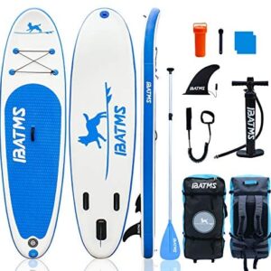 IBATMS Inflatable 10' x 30" x6" Stand Up Paddle Board SUP Board with Premium SUP Accessories & Backpack,Non-Slip Deck,Wide Stance, Bottom Fin for Paddling | Youth & Adult