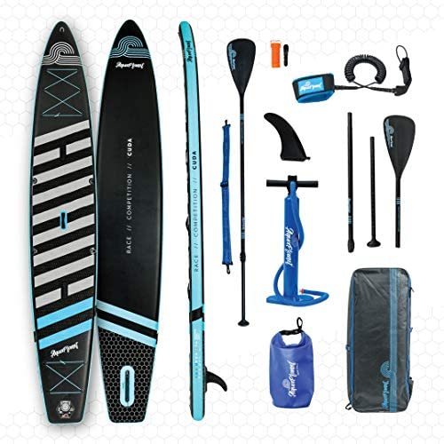 Aquaplanet 'CUDA Fusion SUP Inflatable Stand Up Paddle Board Kit | 6” Thick | 14’ Long | US Fin Box | Adjustable Paddle | Carry Backpack | Dual-Action Pump | Ankle Safety Leash | Waterproof Dry Bag