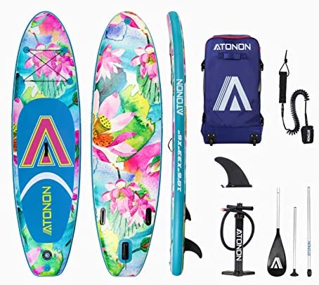 Inflatable Stand Up Paddle Board 10.6'×33''×6''(6''Thick) Non-Slip Double Deck with Premium SUP Accessories Backpack | Adjustable Paddle, Pump, Leash, Bottom Fins for Youth Adults Beginner